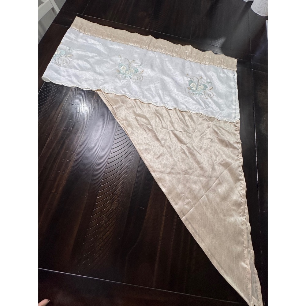 Vintage Butterfly Embroidered Triangle Window Valance Champagne Gold White
59"